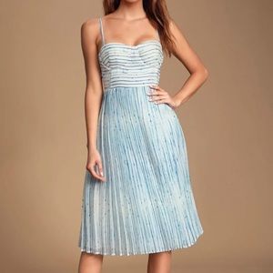 Lulu’s White and Blue Striped Midi Dress- …